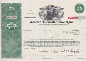 Western Union International, Inc. 1972 certificado de stock - Imagen 1 de 1