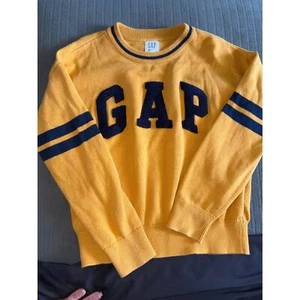 GAP Kids Sweater Varsity Striped Pullover Crewneck Yellow Blue Size S - Picture 1 of 3