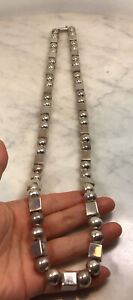 VTG TAXCO Sterling Silver Ball Square Cube Bead Necklace Mexico Modernist 154 Gr