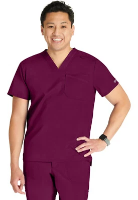 Cherokee Workwear Scrubs Men's V Neck Top WW751 WIN Wine Free Shipping - Image 1 of 4