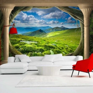 Vlies Fototapete Wandtapete Wandbilder 3D Alpine Grünland Landschaft 1333 - Picture 1 of 4