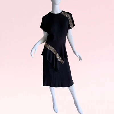 Vestido de Cóctel Fiesta Peplum Lentejuelas Exclusivo Patty Ann Años 40 De Colección Foto 1 de 4