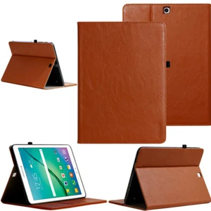 Leder Schutzhülle für Samsung Tab S2 9,7" Tablet Tasche Cover Case braun +Folie - Picture 1 of 12