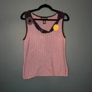 Y2K canotta fiori all'uncinetto donna taglia media Norton McNaughton viola hippie boho - Foto 1 di 8