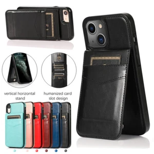 Slim Leather Case Flip Card Back Cover for iPhone 16e/16/15/14/13/12/11 XR SE 8 - Picture 1 of 28