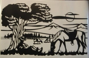 (2) COWBOY SLEEPING DECALS VINYL GRAPHIC RV CAMPER MOTOR HOME TRAILER BASS VAN - Bild 1 von 3