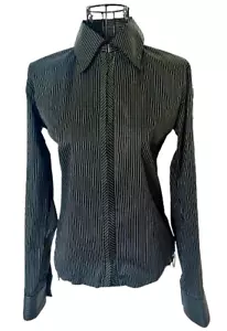RAYURE Paris Fitted Zip Front Lg Sleeve Stretch Shirt In Black Pinstripe SZ 6 - Picture 1 of 8