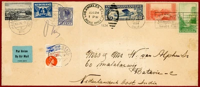 US 1934, Airmail Cover, LA, to Neth. (Dutch Stamps Added on sent to Batavia) - Image 1 of 2