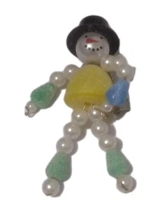 Gumdrop Pearl Snowman Christmas Handmade OOAK CUSTOM BEAD BROOCH PIN - Picture 1 of 3