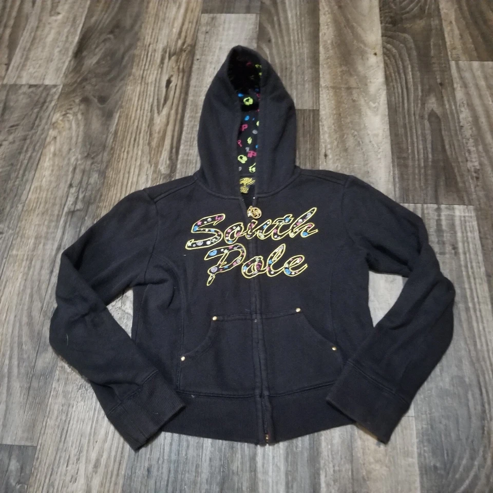 Southpole Black Y2K Full Zip Hoodie Jacket Girls Youth Size Medium 10-12 Graphic - Image 1 of 4