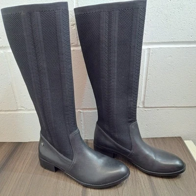 Aetrex Belle Knee High Stretch Knit Boots, Black Leather, Women's Size 9-9.5 - Image 1 of 4