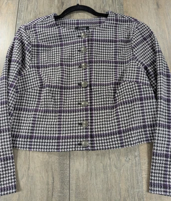 Torrid Blazer Jacket Womens 1X Purple Plaid Cropped Long Sleeve Button BOHO NWT - Image 1 of 4