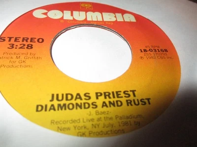 1982 JUDAS PRIEST Diamonds & Rust Live 7" Columbia 18-031168 Metal Hard Rock VG Foto 1 de 2