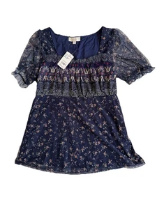 Suzanne B Vintage Inspired Mesh Tunic Blouse Sz M Floral Sheer Sleeves Bohemian - Picture 1 of 7