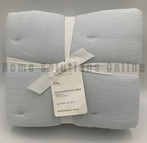 Pottery Barn Belgian Flax Linen Comforter Shams S/2 Blue Frost King #8931T - Picture 1 of 3