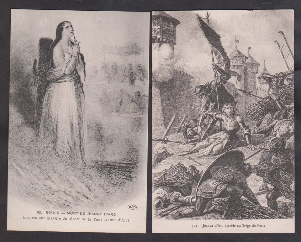 2 X VINTAGE POSTCARDS JOAN OF ARC,BATTLE AND PRAYING VIEWS,FRANCE - Image 1 of 2