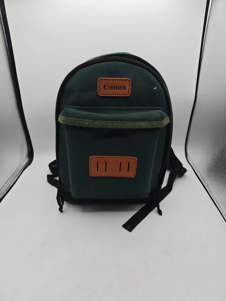 Canon Green Vintage Padded Camera Case Travel Backpack Compartments Used - Image 1 of 4
