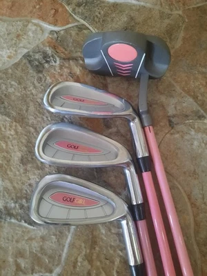 Golf Girl Pink kids junior's golf clubs #5,7,9  irons, putter Graphite RH - Image 1 of 4