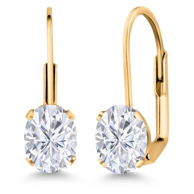 Pendientes para mujer moissanita blanca enchapados en oro amarillo con cierre de palanca (1,80 Cttw, Foto 1 de 4