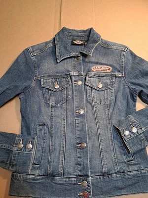 Harley Davidson Denim Sz M  Jean Jacket Genuine Embroidered Rivets Studded  Bike - Image 1 of 4