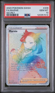 2020 Marnie Pokémon Trainer Rainbow Sword & Shield Base Set 208/202 PSA 10 - Picture 1 of 2