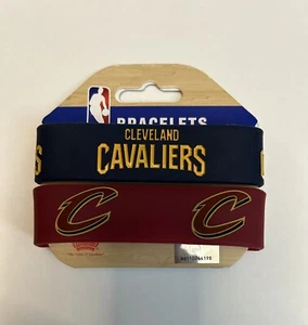 Set Of 2 Cleveland Cavaliers NBA Wide Wristbands Bracelets Silicone Rubber - Picture 1 of 4