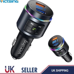 VicTsing Wireless Bluetooth RGB Car FM Transmitter MP3 Player QC3.0 USB Charger - Picture 1 of 10