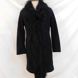 Vtg Y2k Dana Buchman Womens Sz M Faux Fur Penny Lane Black Coat Vegan - Picture 1 of 9
