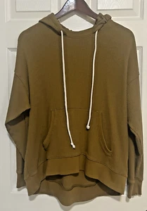Felpa con cappuccio oversize Aerie Waffle Knit taglia XS senape canguro tasca loungewear - Foto 1 di 12
