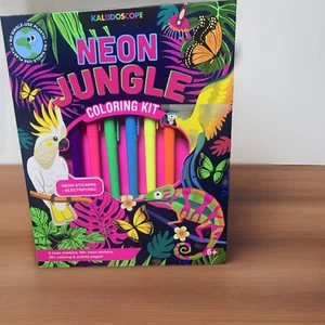 Children’s Jungle Theme Coloring Book Kit  Neon Marker Stickers Games - Picture 1 of 3