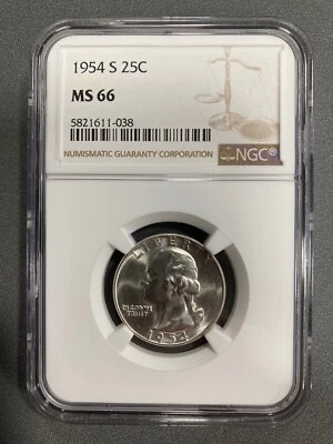 1954S Washington Silver Quarter - NGC MS66 - Image 1 of 2