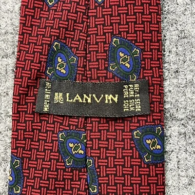 Corbata Lanvin Corbata Roja Patrón Tejido Cesta 3.5" Ancho 60" Largo Hecha en Italia Foto 1 de 4