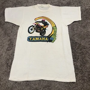 True Vintage 70s Yamaha Motorcycle Roach Graphic T-Shirt Small White Rare Thin - Picture 1 of 13