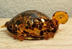 MURANO ART GLASS TURTLE Ashtray BROWN AMBER RARE - Picture 1 of 9
