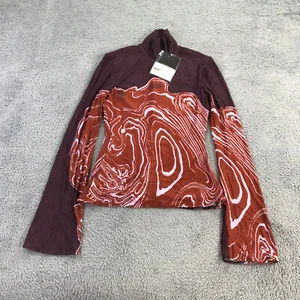Ellery Top Womens 4 Abstract Print Mock Neck Long Sleeves Blouse Purple Red - Picture 1 of 15