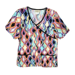 TAFFORD Scrubs Women's XS Multi-color Aztec Pattern Mock Wrap Top w/Pockets - Picture 1 of 5