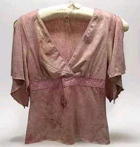 Top para mujer con sello húmedo talla L rosa malva manga acampanada Y2k encaje tie-dye elástico - Imagen 1 de 12