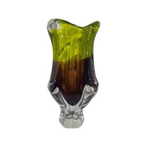 Vase cristal multicolore vert marron blanc Joseph Hospodka - Bild 1 von 7