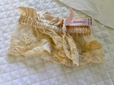 VICTORIAS SECRET Beige GARTER Lace , Pink Detail, Elastic, Silk Fabric, VINTAGE - Image 1 of 4