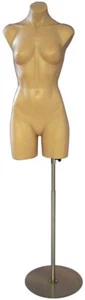 Adult Female Fleshtone Plastic Full Round Mannequin Torso with Metal Base - Picture 1 of 2