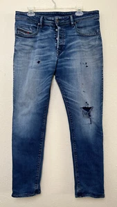 Diesel Jeans Mens 36x32 Blue Buster Slim Taper Stretch Button Fly Distress 084HJ - Picture 1 of 20