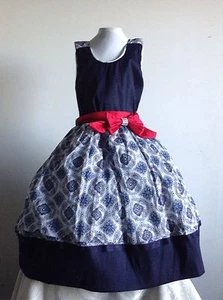 Blue Girl Dress Pink Size 10 Taffeta Cotton Print Birthday Pageant Handmade - Picture 1 of 12