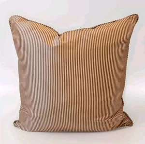 Pottery Barn Raspberry Red & Off White Striped Silk Pillow 18"x18" Hidden Zip - Picture 1 of 9