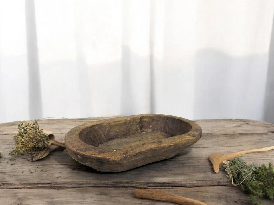 Primitive Wooden Rustic Small Mini Hand Carved Dough Bowl Farmhouse Cabin - Image 1 of 4