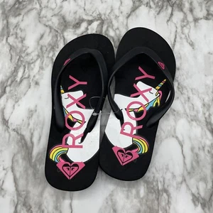 Roxy Girls Kids Black/Pink Unicorn Theme Thong Sandals Flip Flip New No Box (3) - Picture 1 of 5