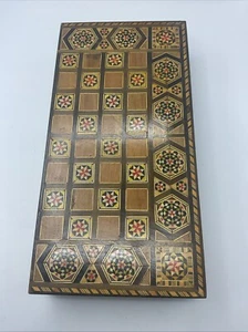 "Tablero de juego de damas de ajedrez de backgammon hecho a mano mosaico de madera 12""" - Imagen 1 de 22