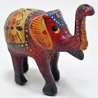 Figurine éléphant miniature vintage en bois originale ancienne sculptée à la main peinte