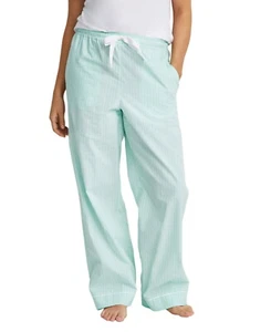 State Of Day Womens Printed Poplin Pajama Pants 100180269MS Tea Green Striped M - Picture 1 of 5