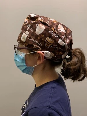Nurse/doctor surgical cap- coffee pattern  - Image 1 of 3