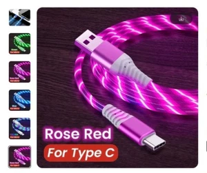 LED Light Up Type-C Fast Charging USB Phone Charger Cable Rose Red - Picture 1 of 2